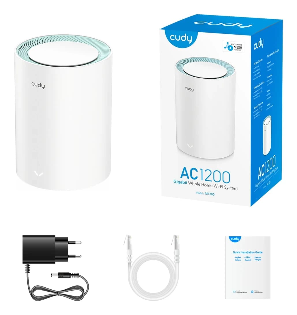Mesh Wi-Fi система CUDY M1300 (1-Pack) AC1200 Wi-Fi Gigabit, Dual-Band, 867Mbps at 5GHz + 300Mbps at 2.4GHz, 802.11ac/a/b/g/n, 2 Gb Ethernet Ports,MU-MIMO, DDNS, Zerotier/Wireguard/OpenVPN/IPSec/L2TP/PPTP VPN, DNS over Cloudflare/Google/Quad9