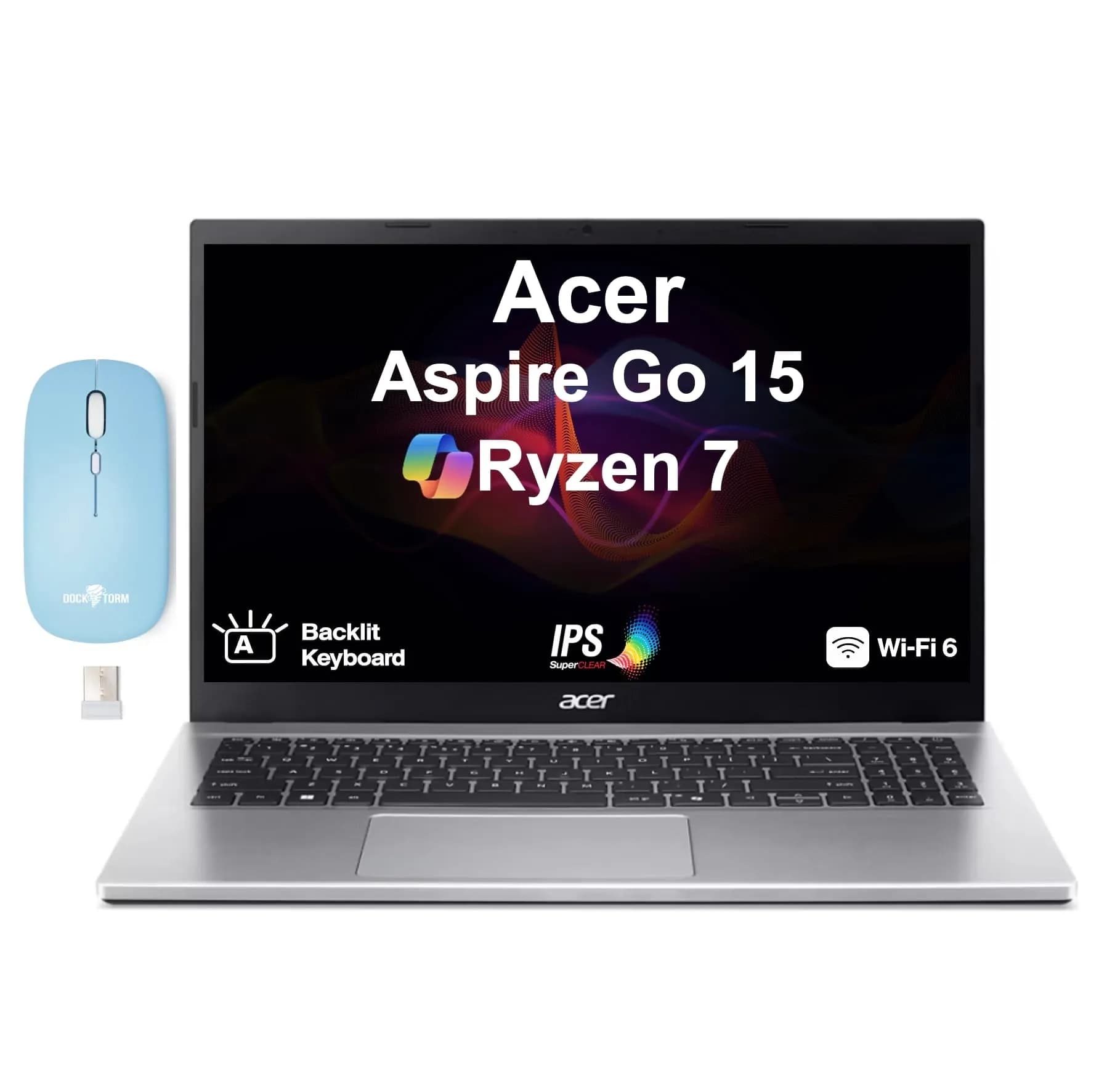 Ноутбук Acer Aspire Go AG15-21PT-R5GQ, AMD Ryzen 5 7520U (up to 4.3Ghz), 8GB DDR5, 512GB SSD m2 NVMe, 15.3" FHD Touch IPS, AMD RadeonTM 610M, Type-C HDMI WF BT WIN11H, ENG-RUS, серебро [NX.JJJAA.004]