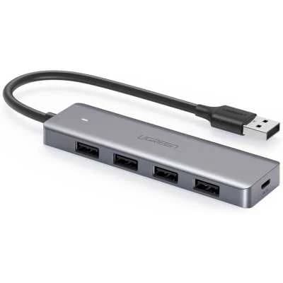 Разветвитель USB-HUB UGREEN CM219 USB-С 3.0 - 4xUSB 3.2, 0.15м, with USB Power Supply, серый
