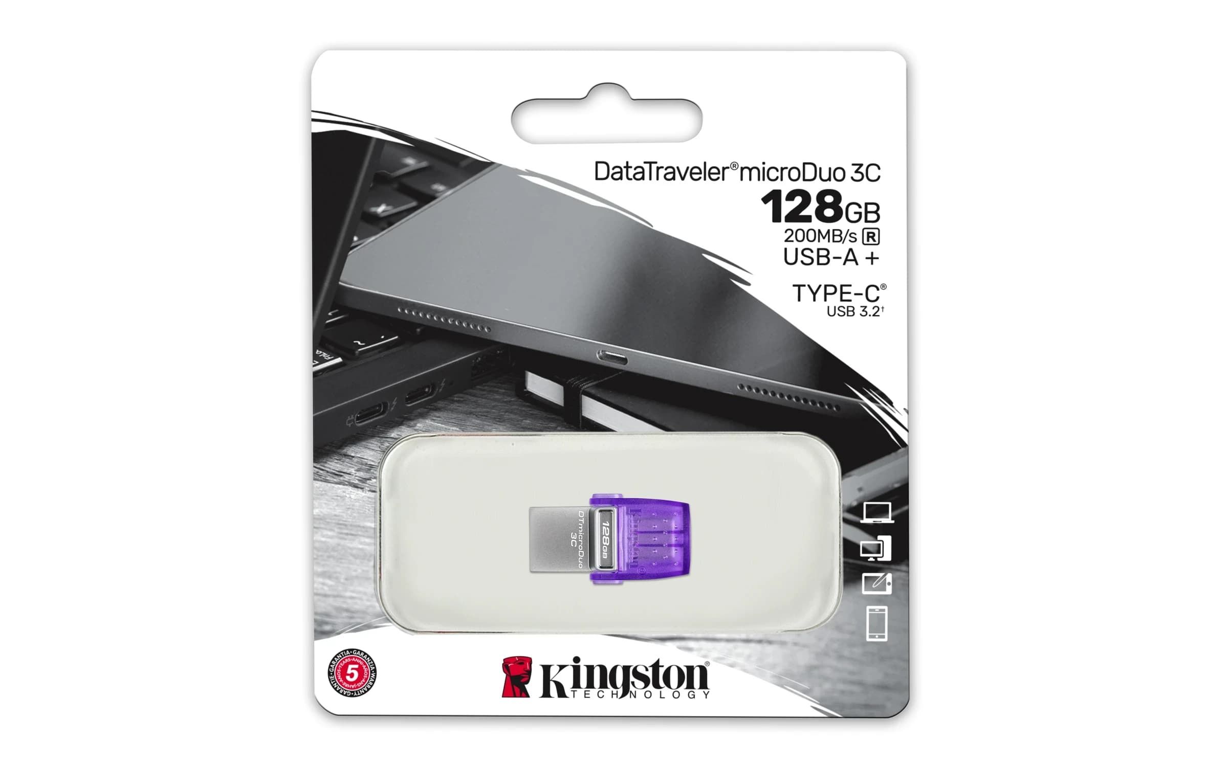 Накопитель на флеш памяти 128GB USB 3.2 + Type-C KINGSTON [DTDUO3CG3/128GB]