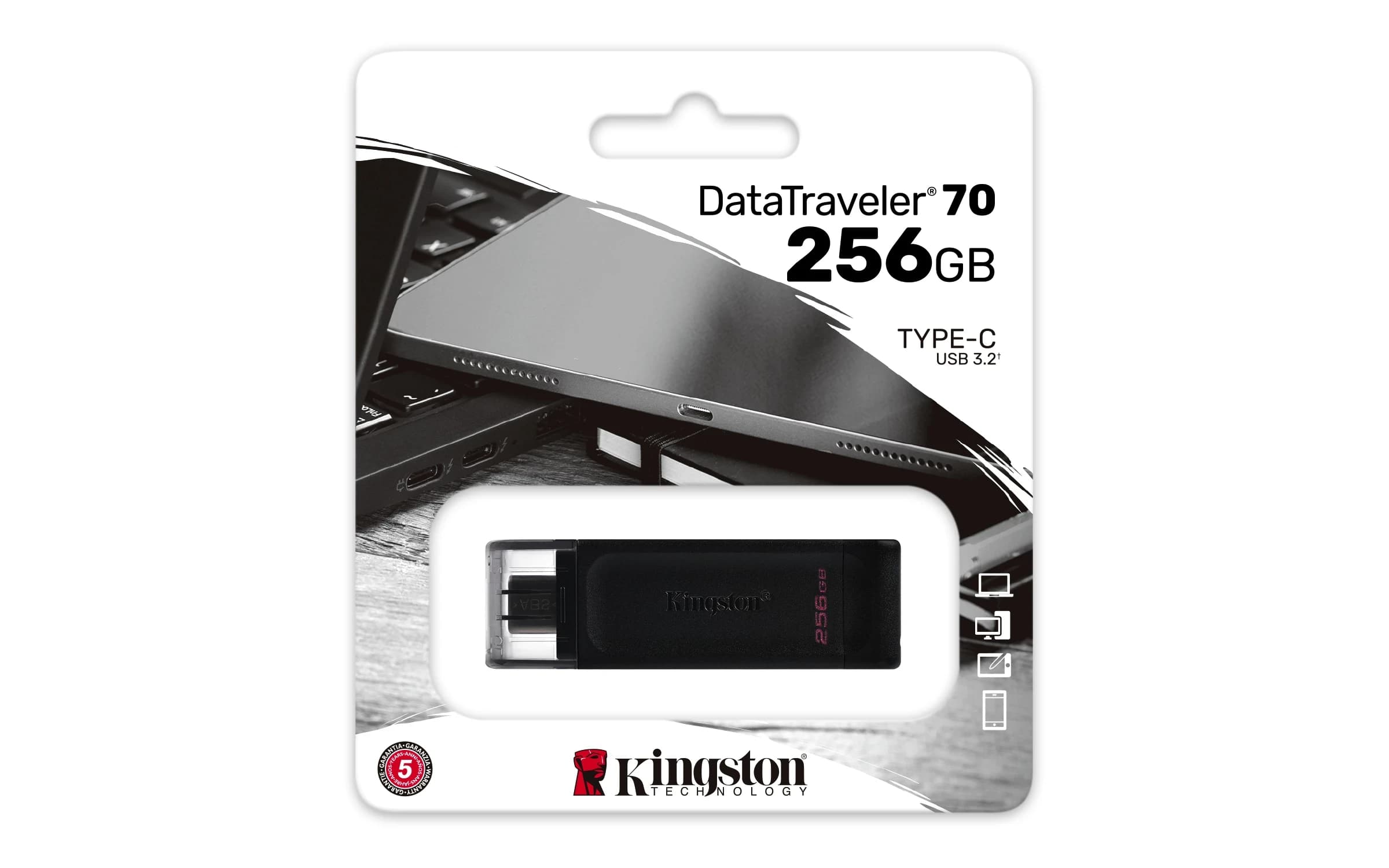 Накопитель на флеш памяти 256GB USB-C 3.2 Kingston Data Traveler 70 [DT70/256GB]
