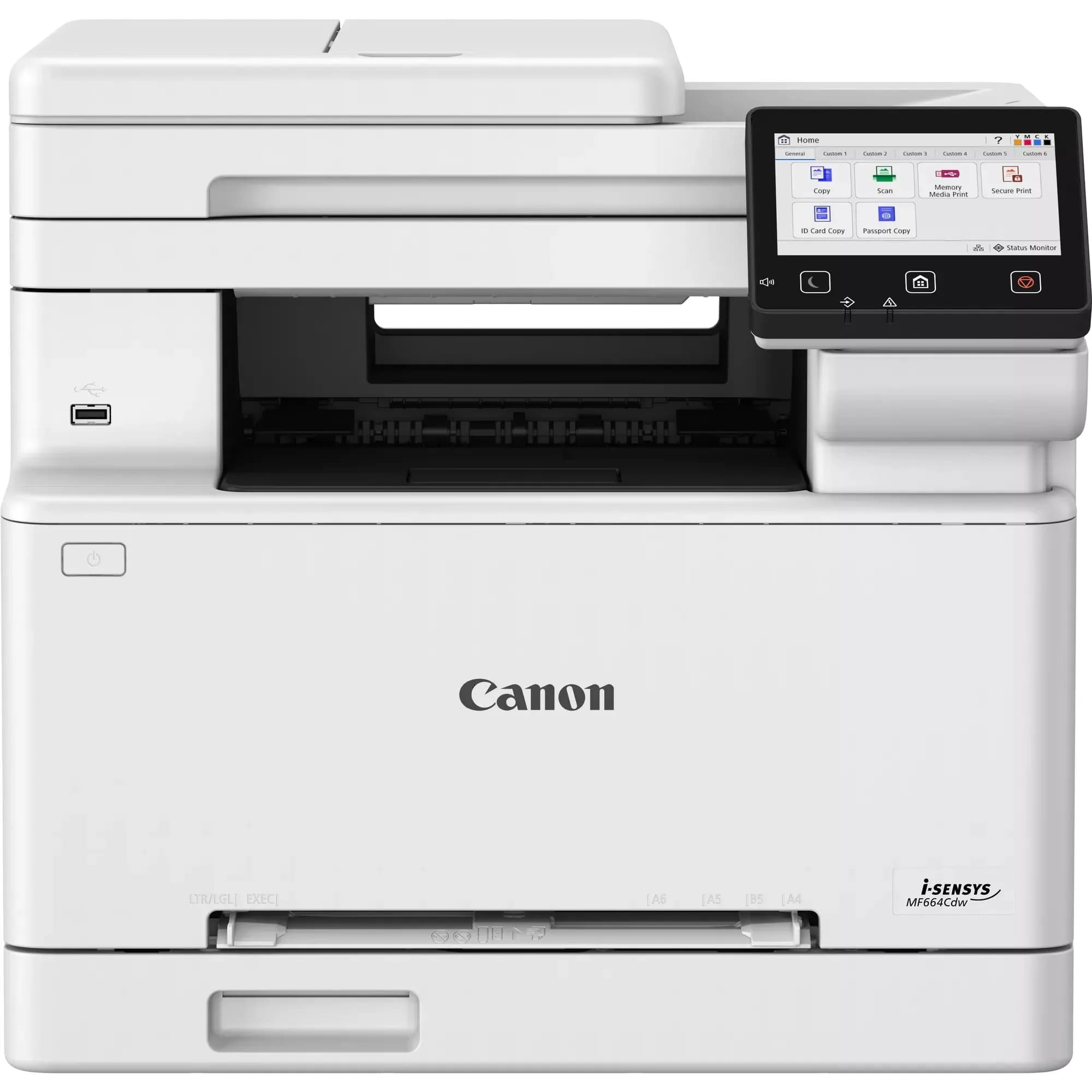 МФУ Canon i-SENSYS MF664CDW, 6928C001AA, Лазерное, A4, 25 стр./мин., Подача 301 лист, Двусторонний автоподатчик документов, Сенсорный дисплей 5", 1.2 ГГц CPU, 1 ГБ RAM, USB 2.0, Ethernet 10/100/1000, Wi-Fi КЗ
