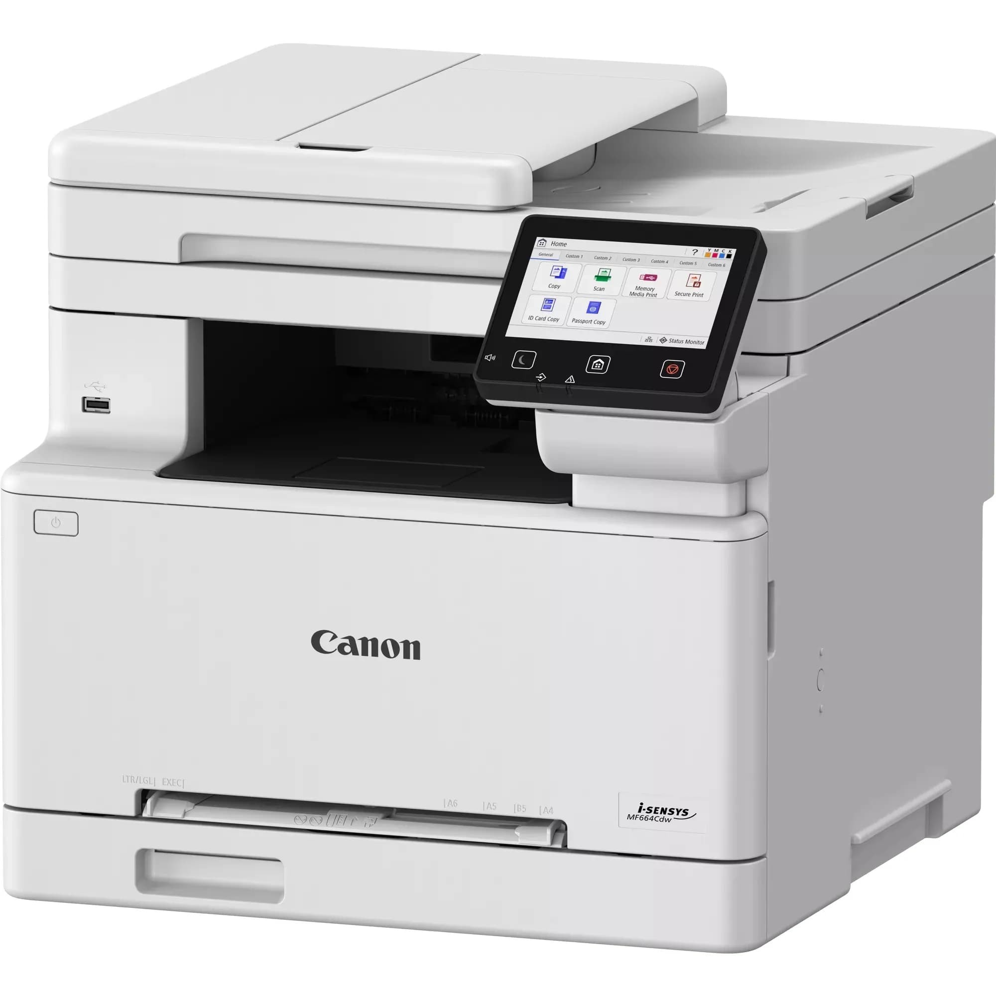 МФУ Canon i-SENSYS MF664CDW, 6928C001AA, Лазерное, A4, 25 стр./мин., Подача 301 лист, Двусторонний автоподатчик документов, Сенсорный дисплей 5", 1.2 ГГц CPU, 1 ГБ RAM, USB 2.0, Ethernet 10/100/1000, Wi-Fi КЗ