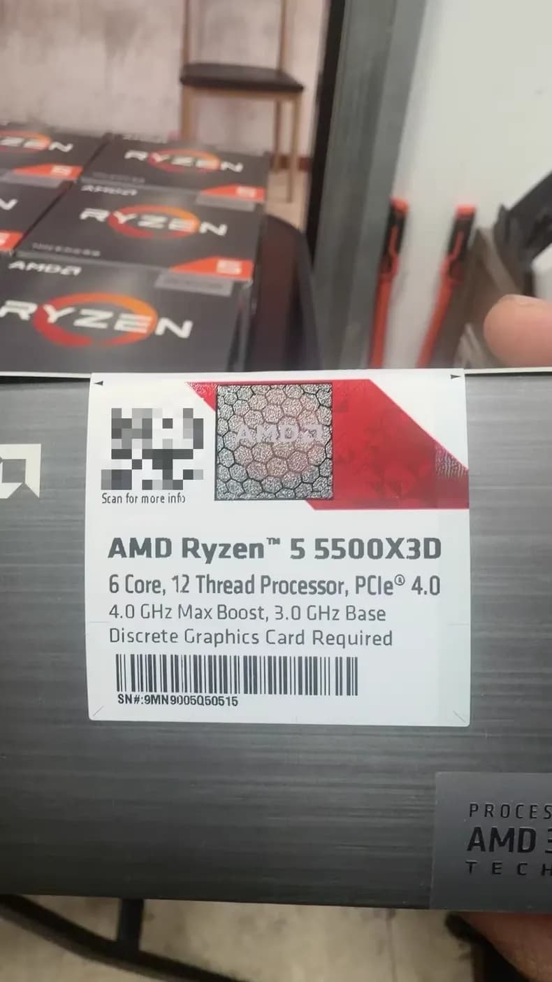 Процессор AMD Ryzen 5 5500X3D, AM4, 3.00-4.00 GHz, 96MB Cache-L3, Discrete Graphics Card Required, 6 Cores + 12 Threads, Tray