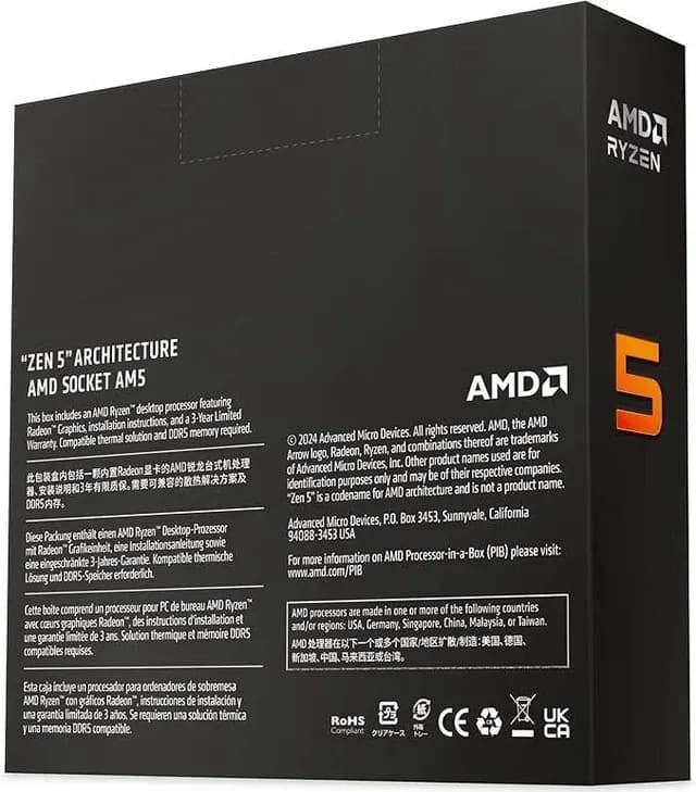 Процессор AMD Ryzen 5 9600X, AM5, 3.9-5.4GHz, 32MB Cache-L3, AMD RadeonTM Graphics, 6 Cores + 12 Threads, Tray