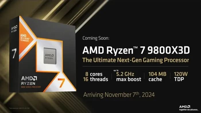 Процессор AMD Ryzen 7 9800X3D, AM5, 4.7-5.2GHz, 96MB Cache-L3, AMD RadeonTM Graphics, 8 Cores + 16 Threads, Tray