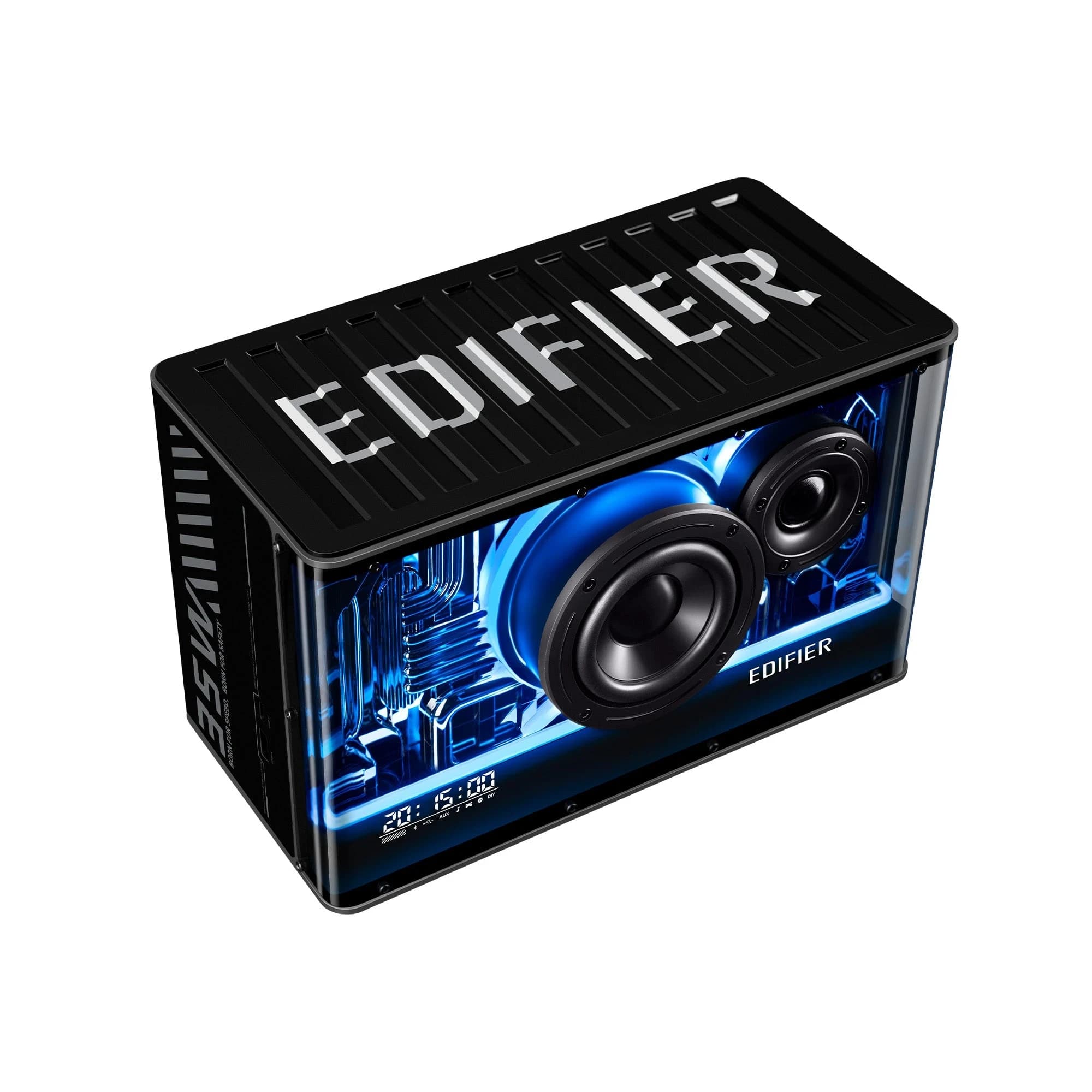 Беспроводная колонка Edifier QD35, Splendid light effects, 25W+15W, 3"(Mid-bass)+1"(Treble), ≥85dB(A), Bluetooth v5.3, AUX, USB-A, зарядный модуль GaN, подсветка, 60Hz-40000Hz, 277.8mm×164.8mm×141.7mm, 2.64kg, черный