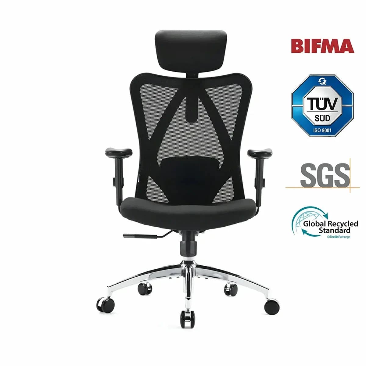 Office Chair SIHOO M18-N107 BLACK 2D Armrest, class 3 TUV gaslift,350mm aluminium base