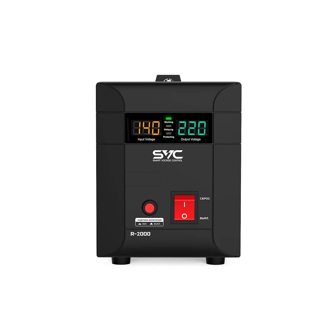 Automatic Voltage Regulator SVC R-2000, 2000VА, Индикация режимов работы, Диапазон:140-260В, 2 вых., 1.2 м