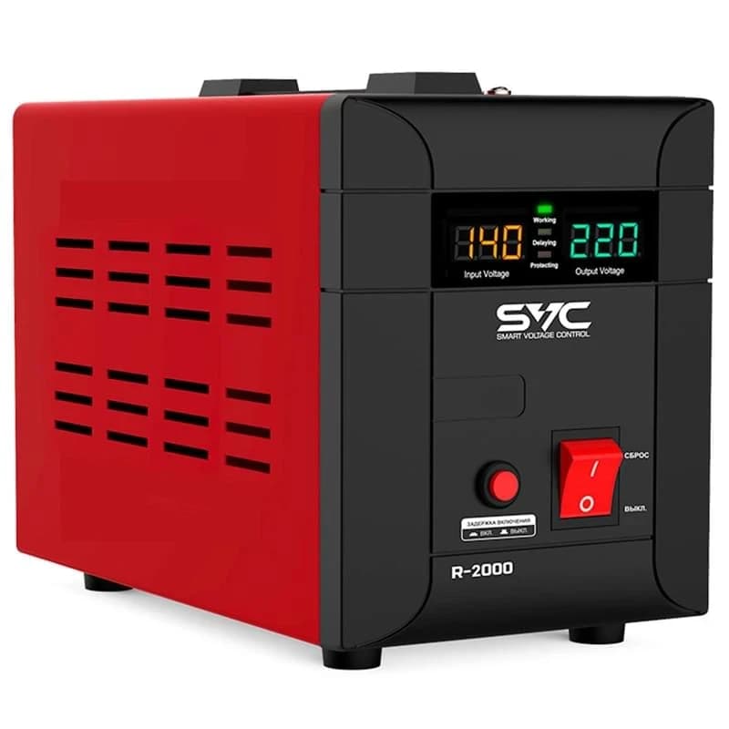 Automatic Voltage Regulator SVC R-2000, 2000VА, Индикация режимов работы, Диапазон:140-260В, 2 вых., 1.2 м