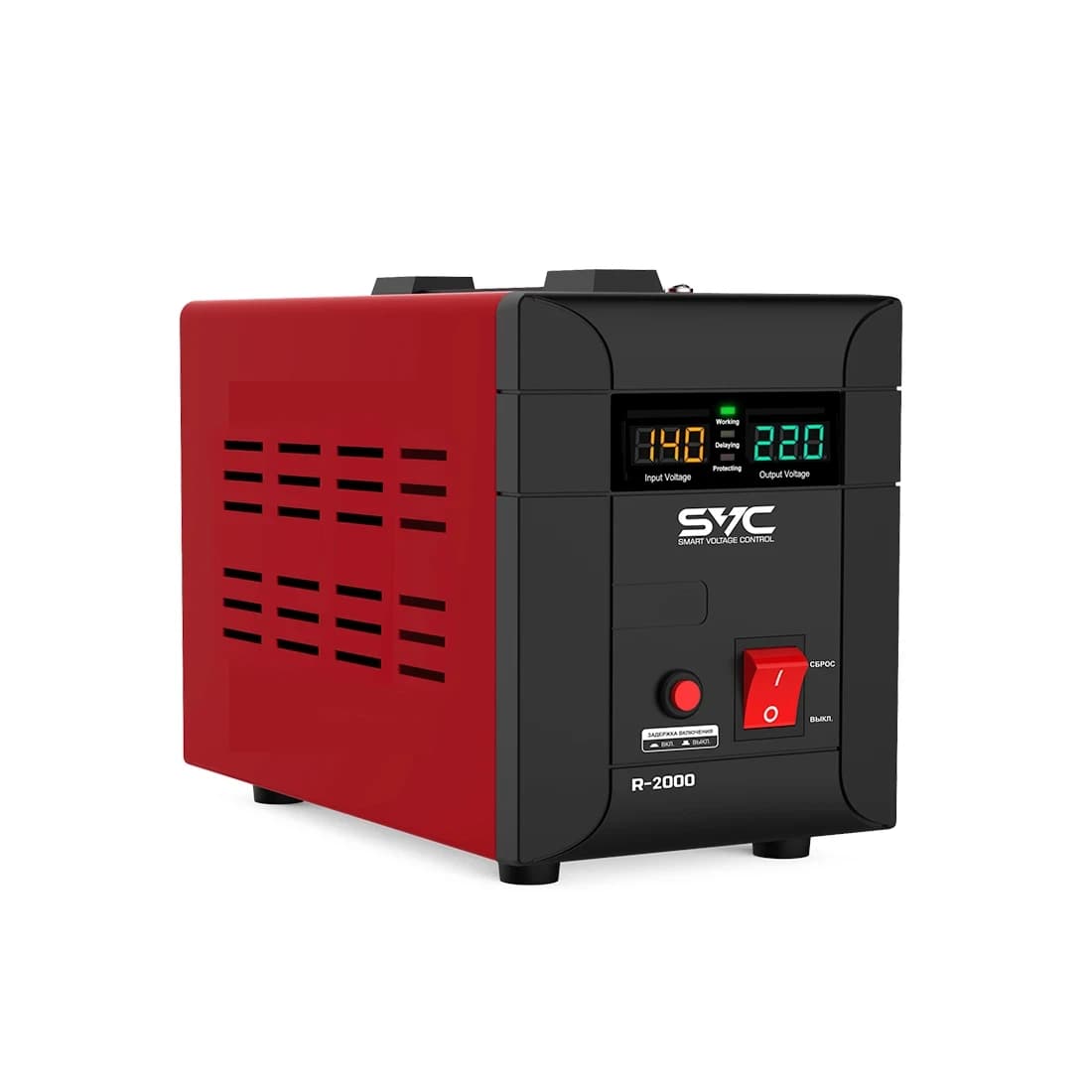 Automatic Voltage Regulator SVC R-2000, 2000VА, Индикация режимов работы, Диапазон:140-260В, 2 вых., 1.2 м