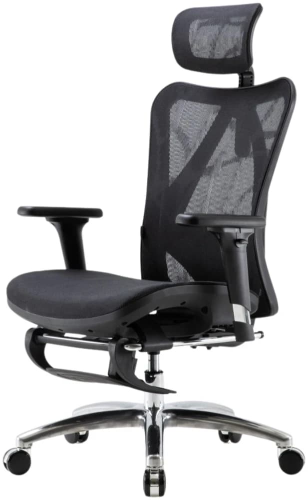 Office Chair SIHOO M57B-N104 BLACK 3D Armrest, class 3 TUV gaslift,350mm aluminium base, Footrest