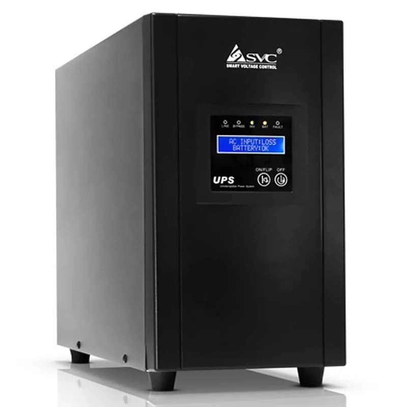ИБП UPS SVC PTL-3K-LCD, 3000VA (2100W), PTL-серия, LSD, Tel.line, USB (Smart), диапазон работы AVR 145-275D, ,бат 12В/9Ah*4, вентилятор 8см*1, 2 вых, черный