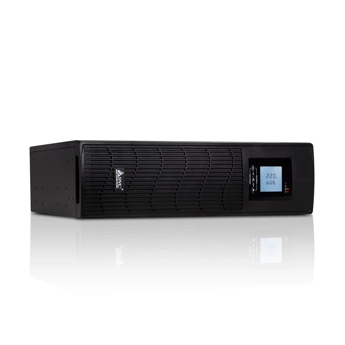 ИБП UPS SVC RTU-3KL-LCD, 3000VA (2400W), Стоечный 19'' 2U, RTU-серия, USB-SMART, Диапазон работы AVR: 165-280В, Бат.: 9Ач*4 шт., Вентилятор: 8cм*1шт., Выходные разъемы: 2 х Schuko + 1 х IEC C13., Черный (1 год)
