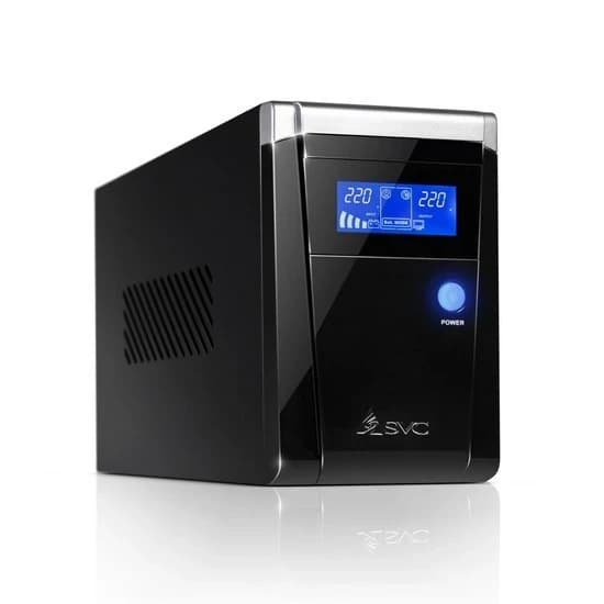 ИБП UPS SVC V-1200-F, 1200VA(720W), 12V/7.5Ah, AVR стабилизатор: 165-275V, 3 вых: 2 системных+1 для принтера (Bypass), защита тел. линии, Black, USB, LED подсветка