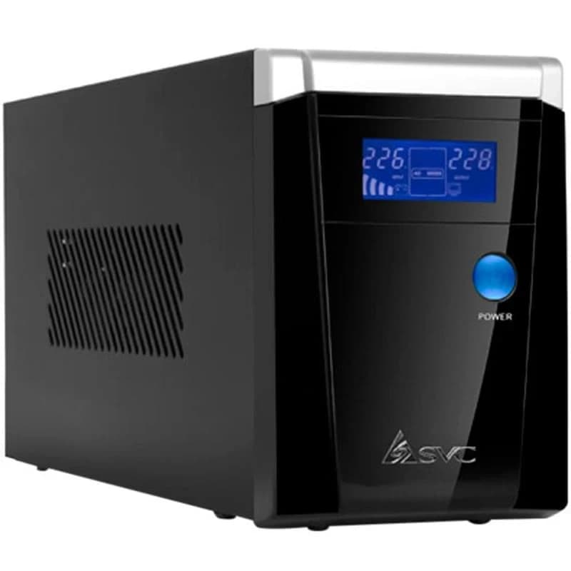 ИБП UPS SVC V-1200-F-LCD, 1200VA(720W), 12V/7.5Ah, AVR cтабилизатор: 165-275ВА, 3 вых: 2 системных+1 для принтера (Bypass), Black, USB (технология Smart), LCD display