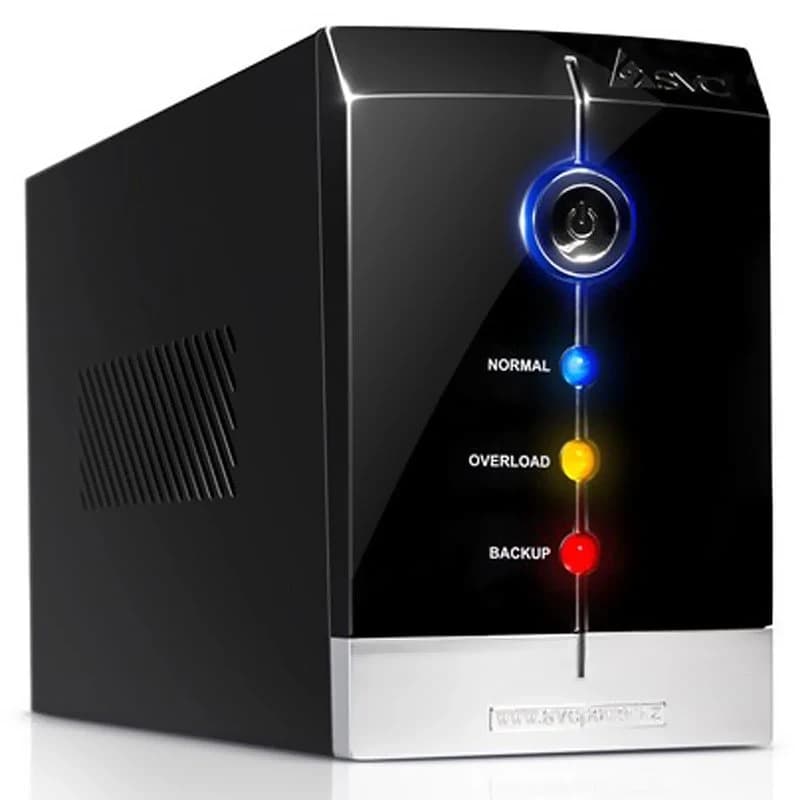 ИБП UPS SVC V-1500-F, 1500VA(900W), 12V/9Ah, AVR стабилизатор: 165-275V, 3 вых: 2 системных+1 для принтера (Bypass), Black, USB (технология Smart), LED светодиодная подсветка