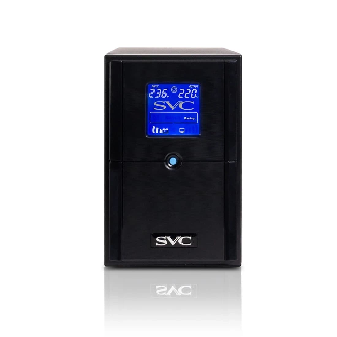 ИБП UPS SVC V-1500-L-LCD, Мощность: 1500ВА/900Вт, Диапазон работы AVR: 165-275В, Бат.: 12В/9 Ач*2шт., 3 вых.: Shuko CEE7, Черный