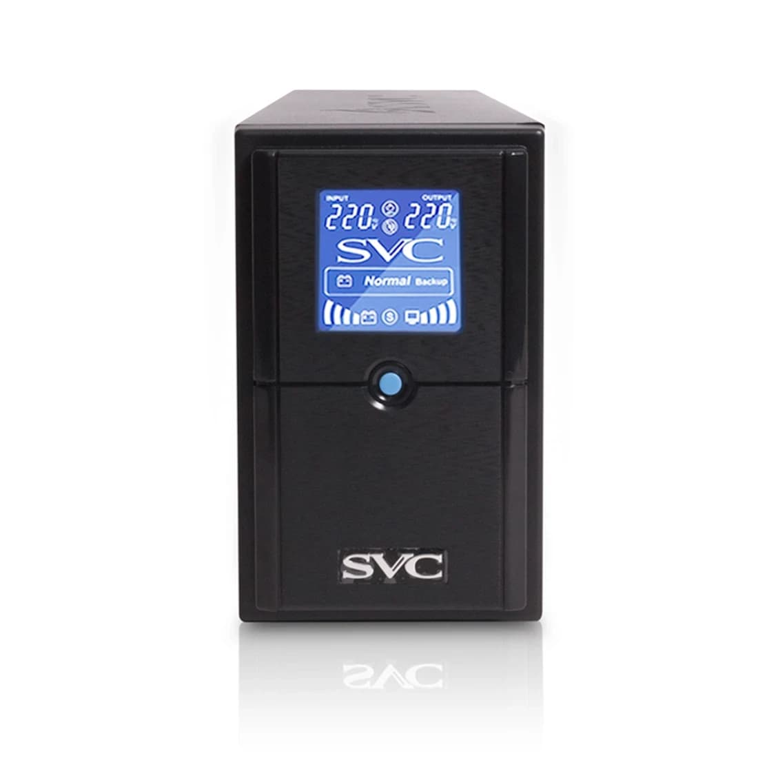 ИБП UPS SVC V-650-L-LCD, 650VA(390W), Диапазон работы AVR: 165-275В, AVR в режиме Booster: 138-292В, Бат.: 12В/7.5 Ачx1шт.,LCD-дисплей, 3 вых.: 2 Shuko CEE7+1 IEC C13 (Bypass), Черный