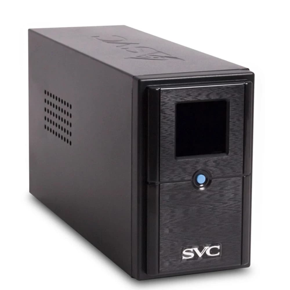 ИБП UPS SVC V-800-L-LCD, Мощность 800ВА/480Вт, Диапазон работы AVR: 165-275В, AVR в режиме Booster: 138-292В, Бат.: 12В/9 Ач*1шт., 3 вых.: 2 Shuko CEE7+1 IEC C13 (Bypass), Черный (1 год)