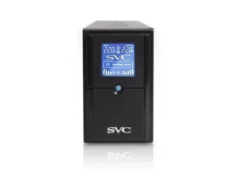 ИБП UPS SVC V-800-L-LCD, Мощность 800ВА/480Вт, Диапазон работы AVR: 165-275В, AVR в режиме Booster: 138-292В, Бат.: 12В/9 Ач*1шт., 3 вых.: 2 Shuko CEE7+1 IEC C13 (Bypass), Черный (1 год)