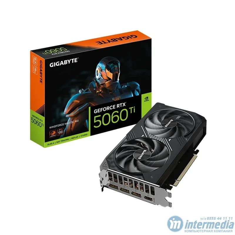Видеокарта RTX 5060Ti Gigabyte GeForce RTXTM 5060 Ti WINDFORCE MAX OC 16GB GDDR7, Engine clock 2587MHz, Memory clock 28000MHz, 128Bit, 3xDP, HDMI [GV-N506TWF2MAX OC-16GD]