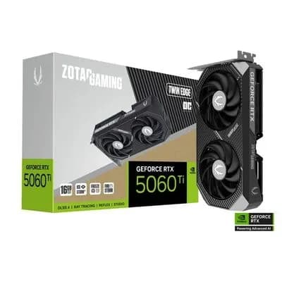 Видеокарта RTX 5060Ti ZOTAC GAMING GeForce RTX 5060 Ti Twin Edge OC 16GB GDDR7, Engine clock 2602MHz, Memory clock 28000MHz, 128Bit, 3xDP, HDMI [ZT-B50620H-10M]