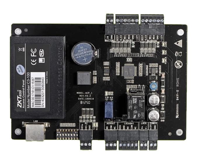Сетевой контроллер ZKTECO C3-100 1-door 2-way Controller, CPU 32bit MIPS, CPU RAM 32Mbits, Memory 256Mb,User30000,Event Buffer100000,Reader Port 2ea 26/34bits wiegand, 8bits burst for PIN,RS485,TCP/IP