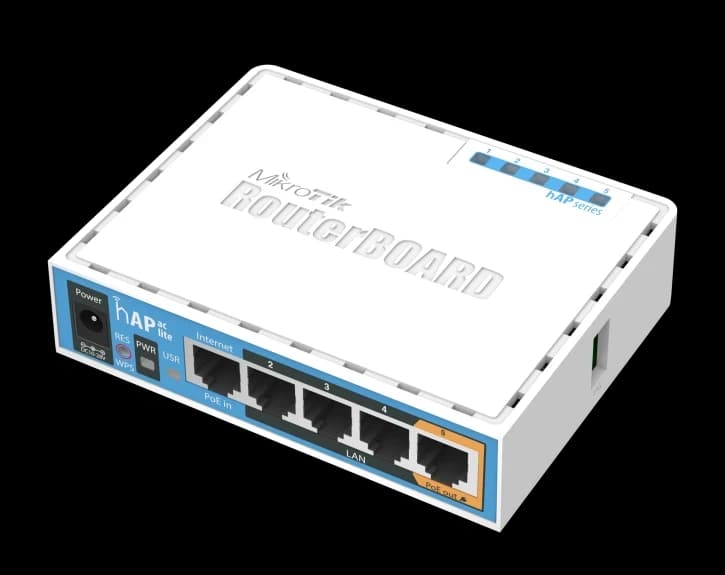 Роутер MikroTik hAP ac lite RB952Ui-5ac2nD 433Mbps/5GHz/300Mbps/2.4GHz, 4xLAN 100Mbps,1xLAN 100Mbps+PoE-out,Passive PoE,USB,RouterOS