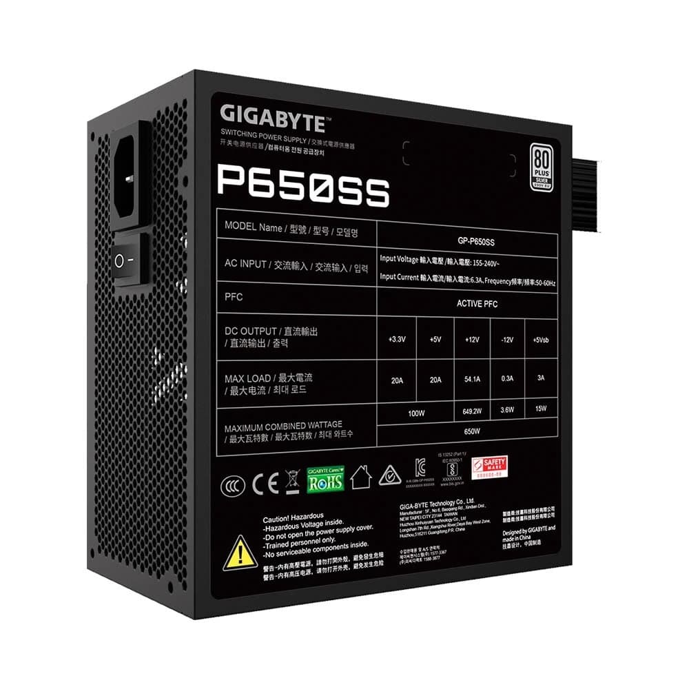 Power Unit GIGABYTE GP-P650SS 650W 80 PLUS SILVER certified 155-240V ATX