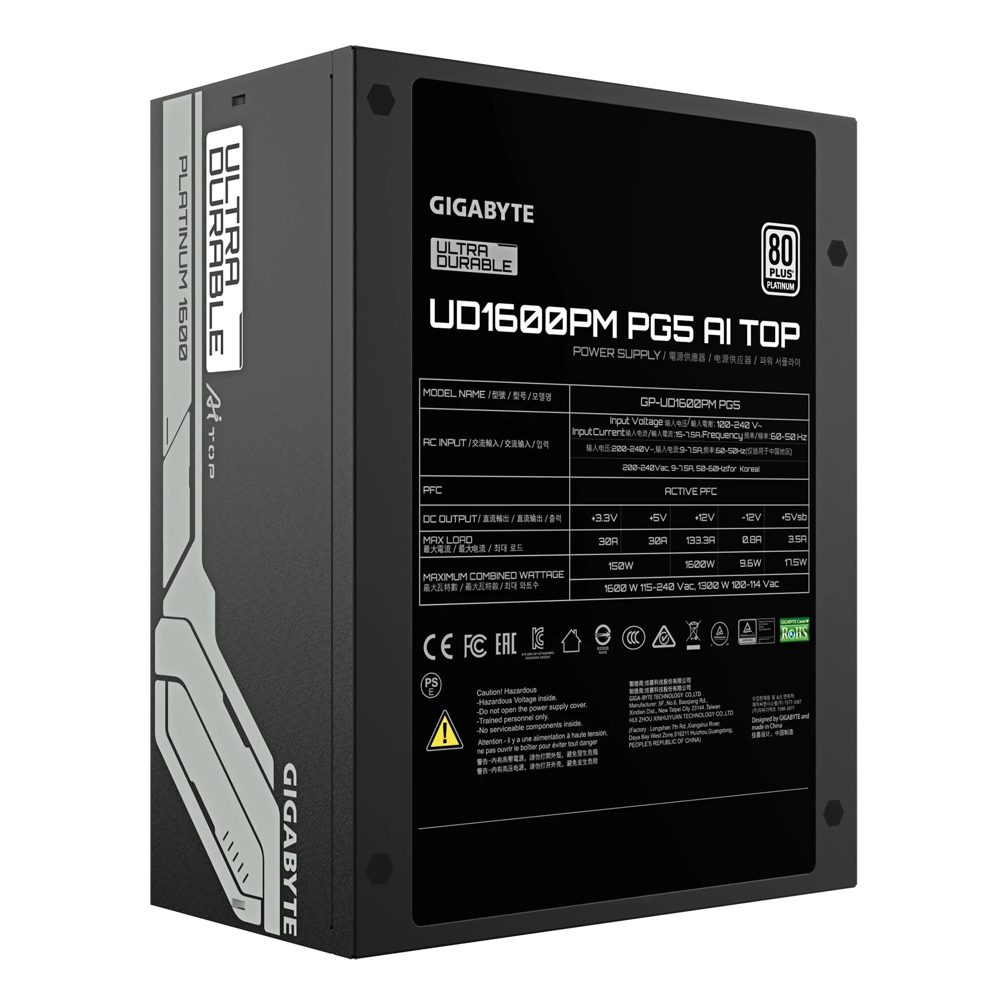 Power Unit GIGABYTE GP-UD1600PM PG5 AI TOP 1600W 80 PLUS PLAT. certified 100-240V/ATX