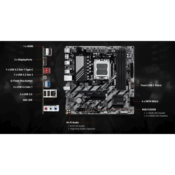 MB AM5 GIGABYTE B840M D3HP,4xDDR5,10xUSB,mATX,M.2,4xSATA,PCIe16x, PCIe1x 2xDP HDMI Type-C