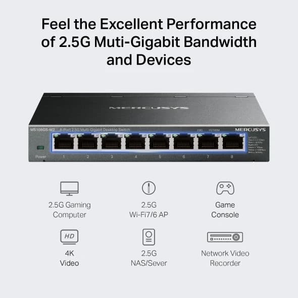 HUB Switch Mercusys(TP-Link)MS108GS-M2 8-port 2.5G Multi-Gigabit