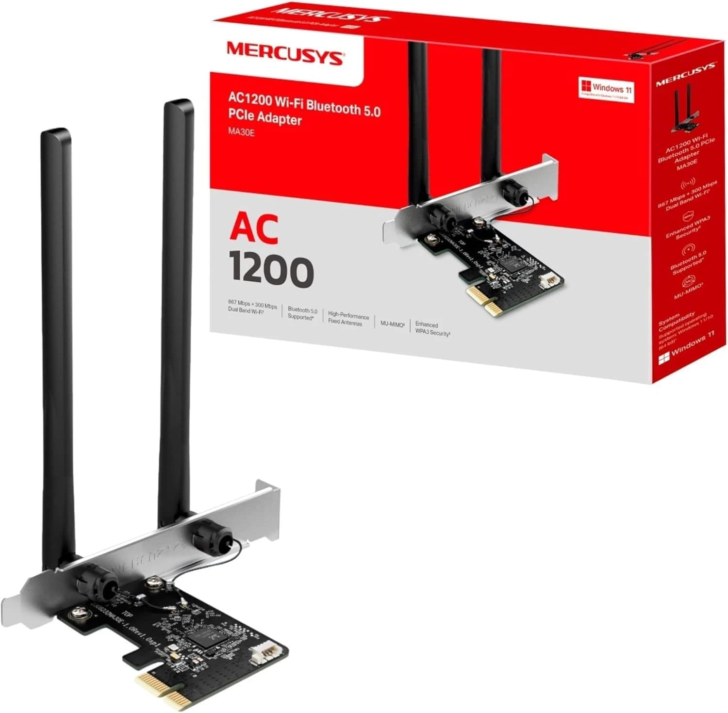 Wireless Adapter Mercusys(TP-Link)MA30E AC1200 WiFi Bluetooth PCIe Adapter 300Mbps+867Mbps 2Antenna