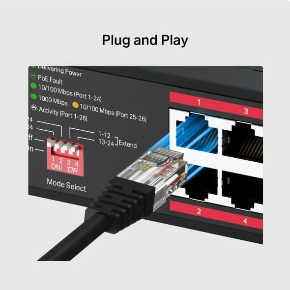 HUB Switch Mercusys(TP-Link) MS126CP 24Port 10/100Mbps + 2Port Gigabit with 24-Port 295W PoE+