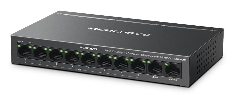 HUB Switch Mercusys(TP-Link)MS110CMP 8Port 10/100 Mbps + 2Port Gigabit with 8-Port 115W PoE+