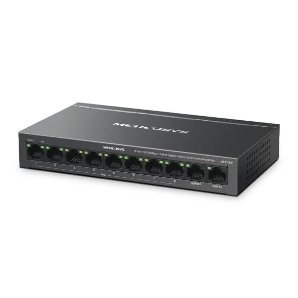 HUB Switch Mercusys(TP-Link)(MS110CP 8Port 10/100 Mbps + 2Port Gigabit with 8-Port 65W PoE+