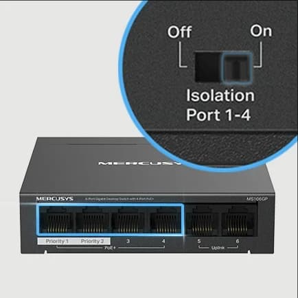 HUB Switch Mercusys(TP-Link)MS106GP 6-port Gigabit with 4-Port 65W PoE+