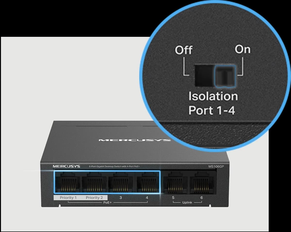 HUB Switch Mercusys(TP-Link)MS106GP 6-port Gigabit with 4-Port 65W PoE+