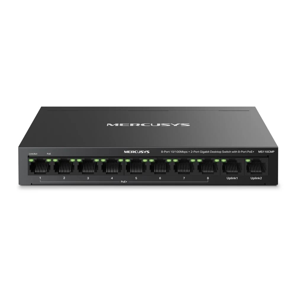 HUB Switch Mercusys(TP-Link)MS110CMP 8Port 10/100 Mbps + 2Port Gigabit with 8-Port 115W PoE+