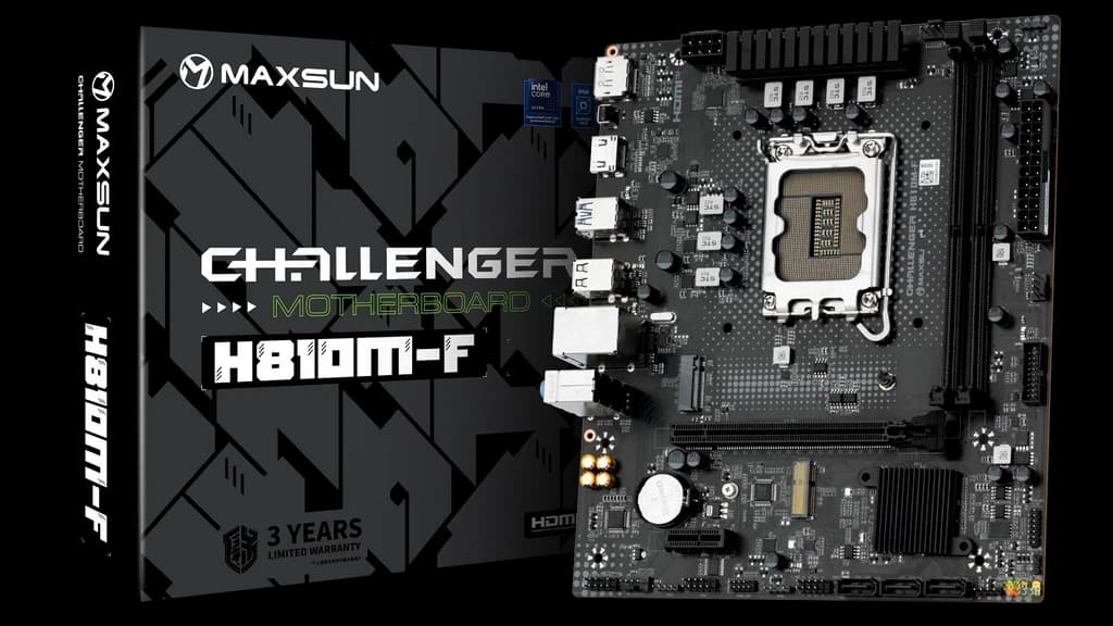Матплата MAXSUN MS-Challenger H810M-F, LGA1851, Intel H810, 2xDDR5, 1xPCI-E16X, 1xPCI-E1x, Sound8Ch, GBLAN, 2SATA+M.2, mATX, 4USB3.2+5USB2.0, HDMI, DP