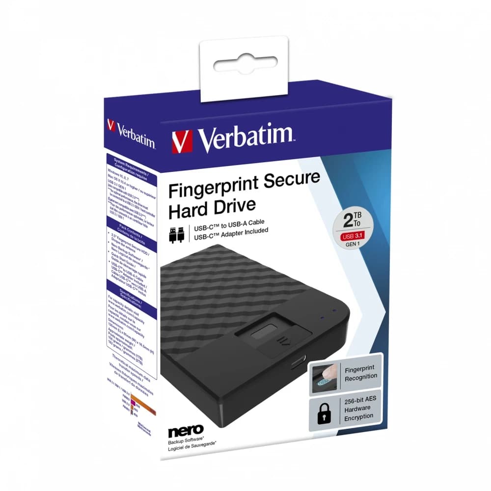 Внешний жесткий диск 2TB Verbatim Fingerprint Secure USB 3.2 (C) [VER-53651]