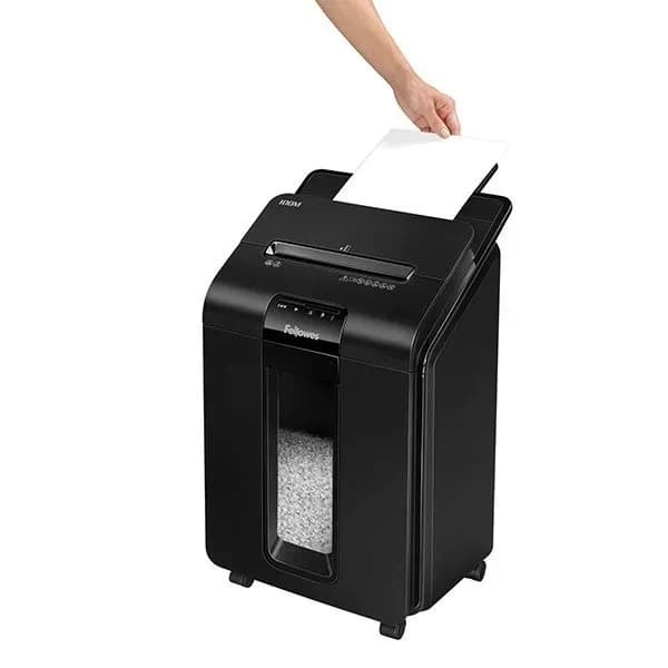 Шредер Fellowes AUTOMAX 100M Уровень секретности P-4, Фрагмент 4х10 мм, Подача 10(100) лист, автоподача, Емкость корзины 23 л, Уничтожение скоб, скрепок, пл. карт, Черный