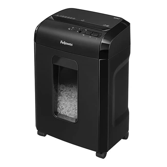 Шредер Fellowes MICROSHRED 10M Уровень секретности P-5, Фрагмент 2х12 мм, Подача 10(20) лист, Емкость корзины 19 л, Уничтожение скоб, скрепок, пл. карт, Черный