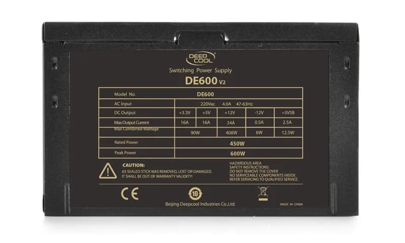 Power Unit DEEPCOOL DE600 V2 600W (450W) 230V 120mm PWM FAN/CB,EAC