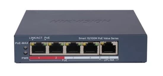 Коммутатор Hikvision DS-3E1105P-EI/M V2 (4 порта 10/100 Мбит/с, PoE, 45 Вт)