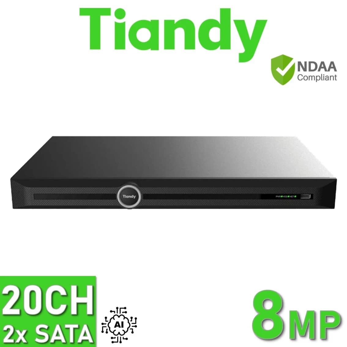 Видеорегистратор TIANDY TC-R3220 2HC (2 канала, 8 Мп, 2 HDD)